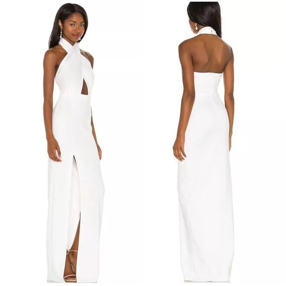 Amanda Uprichard Dress Womens Large Maxi Zahara Gown Cut Out Halter Twist White - Picture 2 of 9